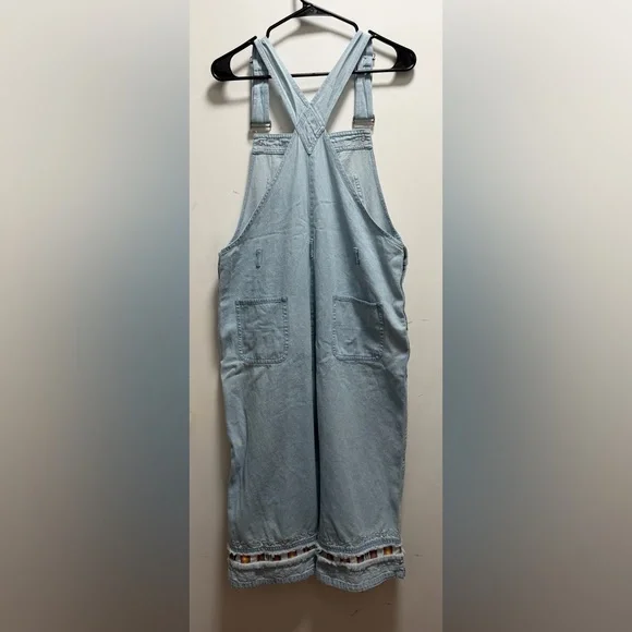 VTG Agapo Thin Denim Embroidered Overalls Cropped Womens L Jumper 90's Y2K Artsy - Picture 4 of 10